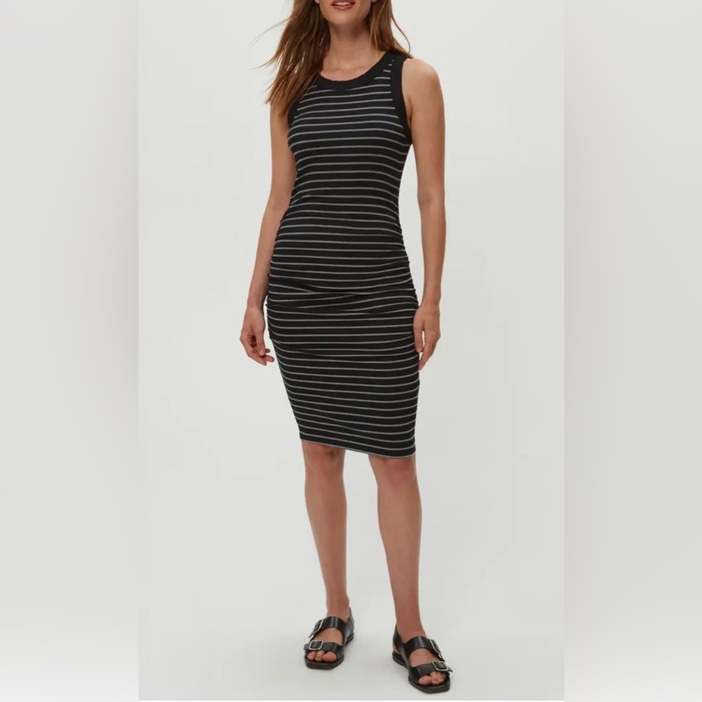 Michael Stars Demi Stripe Black Grey Sleeveless Bodycon Dress Size Large